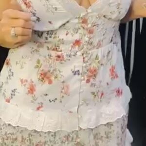 Anthropologie Floral White and Pink Dress